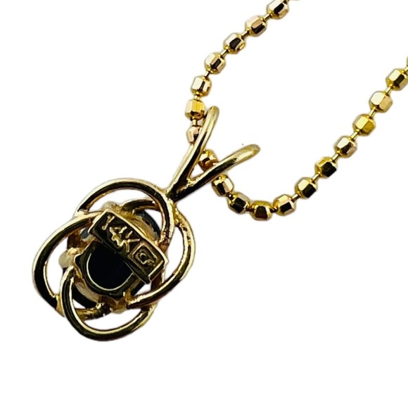 14K Yellow Gold Bead Chain Oval Natural Sapphire Pendant Necklace #15625 - Picture 5 of 9